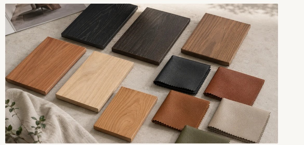 Wood finish and upholstery samples for furniture customization